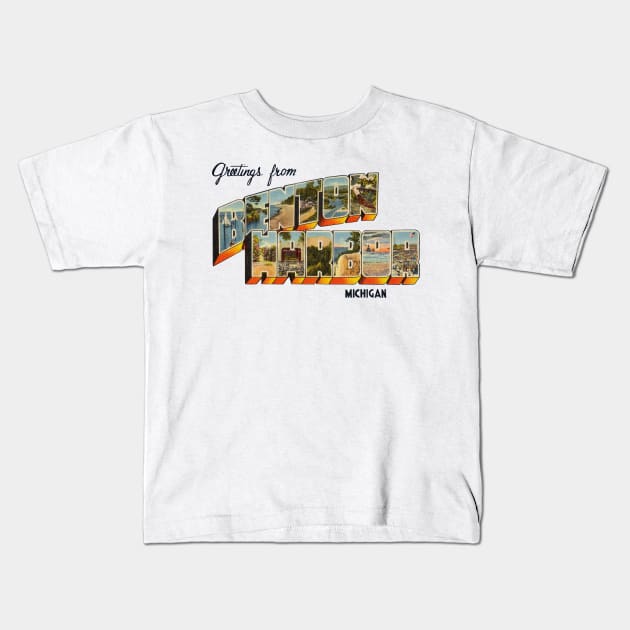 Greetings from Benton Harbor, Michigan Kids T-Shirt by reapolo